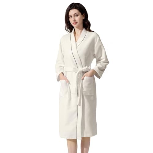 Inner Wish Women's Soft Terry Cloth Bathrobe - Ultra Absorbent Quick Dry Kimono Robe for Shower,Spa,Home，Beige，L/XL - Image 1
