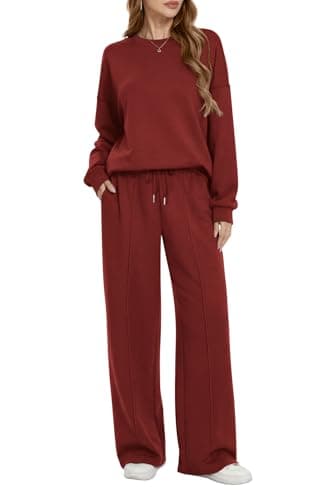 AFFOLE 2 Piece Sets for Women 2026 Lounge Sets Long Sleeve Oversized Sweatshirt Wide Leg Pants Matching Tracksuit Sets - Image 1