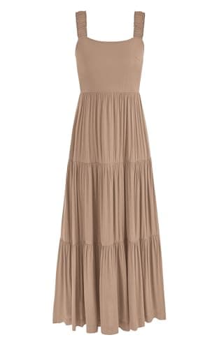 PRETTYGARDEN Women's Summer Casual Sleeveless Swing Summer Dress Wedding Guest Flowy Tiered Maxi Beach Vacation Sundress (Khaki,Small) - Image 1