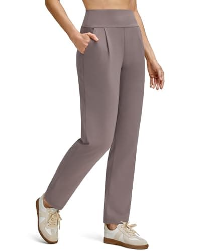 G4Free Tapered Workout Pants for Women Elastic Waist Trousers with Pockets High Waist Slack Office Dressy Casual Travel (Taupe,S,Tall) - Image 1