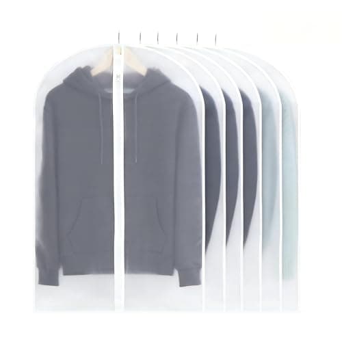 HIPOPBERRY 6-Pack Garment Bags for Hanging Clothes, Transparent Dust Covers with Zipper, Closet Storage Organizer for Suits & Coats, Durable PEVA 24×40 in - Image 1