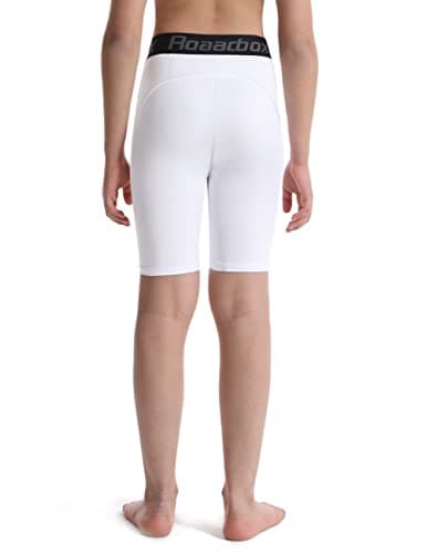 Roadbox Youth Boys Compression Shorts - Performance Athletic Base Layers Spandex Compression Underwear Sports Shorts White - Thumbnail 3
