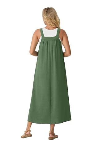 Lepunuo Casual Summer Dress for Women Adjustable Overall Dresses Cover up with Pockets A - Army Green - Thumbnail 5