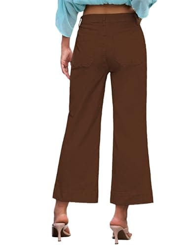 DAOAO Brown Pants Women Wide Leg Jeans Woman Cropped Teacher Pants High Waisted Stretchy Trendy XXL - Thumbnail 6