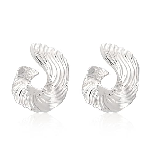 Milan Chiva Silver Statement Earrings for Women 14K Geometric Drop Dangle Chunky Earring Exaggerated Swirl Jewelry MCE-1037SL - Image 1