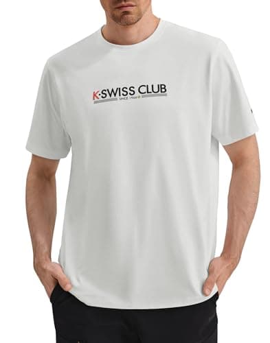 K-Swiss Men's Classic Sportswear T-Shirt - Ultra Soft Short Sleeve Crewneck T-Shirts with Graphic for Tennis Golf Gym Casual - White S - Image 1