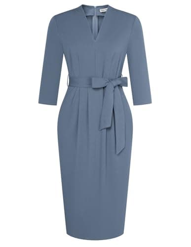 GRACE KARIN Wear to Work Dresses for Women,V Neck 3/4 Sleeve Cocktail Dress,Semi Formal Dresses with Pockets Gray Blue 2XL - Image 1
