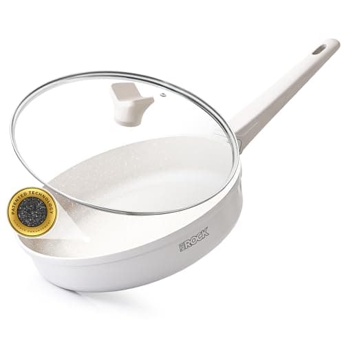 THE ROCK SOHO 8-Inch Non Stick Frying Pan with Lid–Nothing Sticks, Never Warps, Lasts Longer, Ceramic Non Toxic Skillet with Heat-Resistant Handle, PTFE PFOA & PFAS Free, Dishwasher Safe, Cream - Image 1