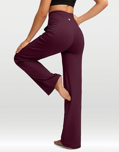 G Gradual Women's Yoga Pants Wide Leg with Pockets High Waist Stretch Loose Casual Lounge Sweatpants Petite/Regular/Tall (Wine, Inseam 30, XL) - Thumbnail 4