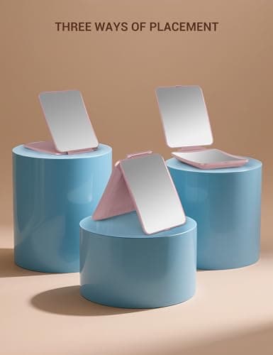 klarh Travel Makeup Mirror with 1X/10X Magnifying, Portable Folding Make Up Tabletop Mirror for Office, Compact Vanity Mirror for Travel (Rose Pink, No LED Lights) - Thumbnail 4