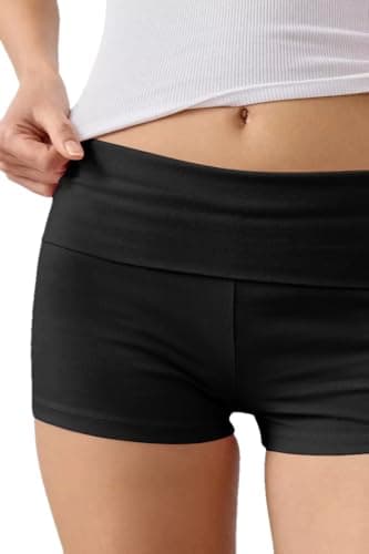 Ekouaer Womens Fold Over Shorts Sexy Low Waist Lounge Shorts Y2K Pajama Micro Bottoms Summer Foldover Sleep Shorts Black Medium - Thumbnail 3