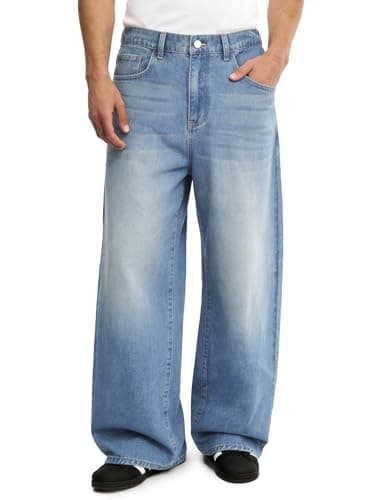 Comdecevis Baggy Jeans for Men Blue Jean Men Wide Leg Carpenter Denim Pants L Medium Indigo - Image 1