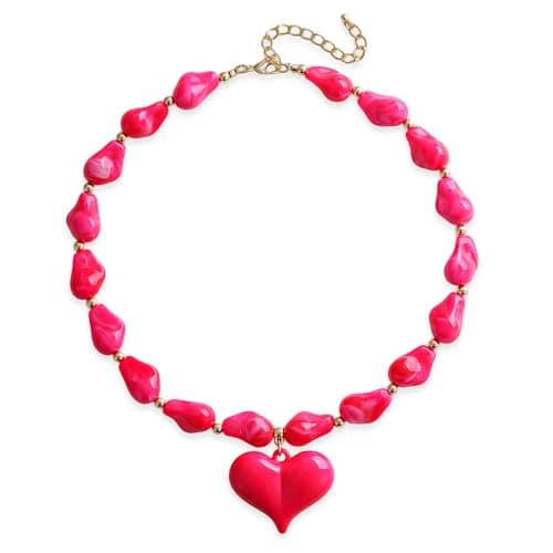 SHANTYSON Hot Pink Irregular Chunky Heart Penadnt Necklace for Women Exaggerated Statement Puff Heart Necklace Acrylic Beaded Chain Jewelry Gift (hot pink) - Image 1
