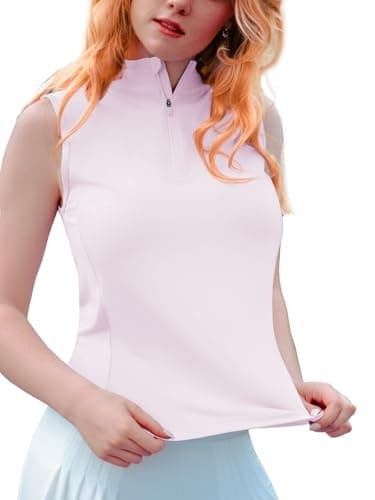 Outfeel Women's Sleeveless Pickleball Polo Shirt, Breathable Mesh Back 1/4 Zip UPF 50+ Quick Dry Tennis Golf Activewear Lightpink - Image 1