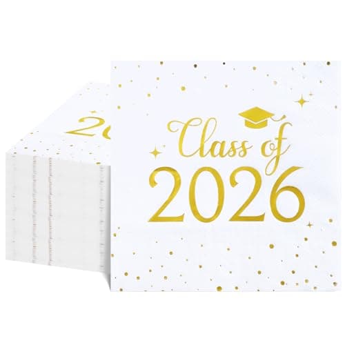 NatNarr Graduation Napkins Class of 2026, White and Gold Cocktail Napkins 50 Count 6.5 Inch - for College High School Graduation Party, 2-Ply Paper with Gold Foil Dots - Image 1