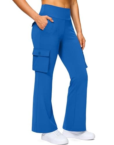 G Gradual Women's 6 Pockets High Waist Yoga Pants Stretch Cargo Flare Leggings for Fitness, Travel, Casual Wear (Royal Blue, L) - Image 1