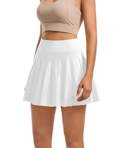 YOAKAKU Pleated Tennis Skater Skirts for Women with Pocket Shorts Flowy Golf Athletic Skort Sports Mini Skirt White - Thumbnail 5