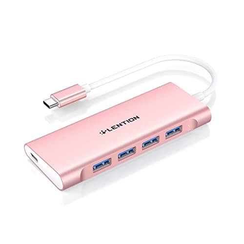LENTION USB C Hub with 4 USB 3.0 & Type C Charging Compatible 2025-2016 MacBook Pro, 2025-2018 Mac Air, New Surface, Chromebook, More, Stable Driver Certified Type C Multiport Adapter (Rose Gold) - Image 1