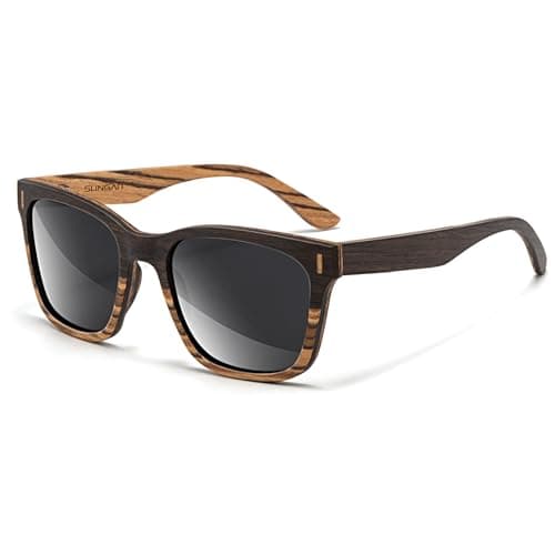 SUNGAIT Oak Zebra Wood Sunglasses Mixed-color Frame Black Polarized Lens Gifts for Men(Oak Zebra Wood/Grey Lens) - Image 1