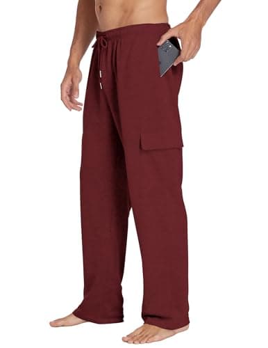 Deyeek Men's Sweatpants Open Bottom Mens Sweat Pants Gym Cargo Sweatpants for Men Workout Sweats Lounge Pants with Pockets Maroon - Image 1