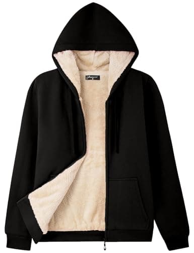 Bumeex Women's Sherpa Fleece Lined Jacket Hoodie Fall Winter Spring Warm Thermal Zip Up Outfits Hoody Clothes Clothing Sweatshirt Black XX-Large - Image 1