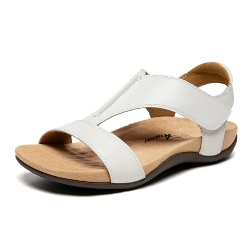 Athlefit Arch Support Orthopedic Sandals for Women Beach Orthotic Flat White Sandals Summer Casual Size 9 - Image 1