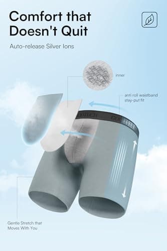 GOOTUCH Men Boxer Briefs, Moisture Wicking Breathable Underwear For Men, Silver-Ion Tech Underwear, Stretch 6.5 inch Long Leg (Black/Gray/Dark Blue/Green, XXL) - Thumbnail 3