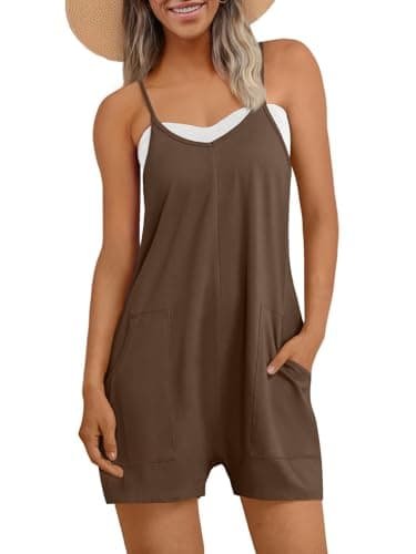 AUTOMET Womens Rompers Jumpsuits Summer Vacation Beach Outfits 2026 Shorts Overalls Jumpers Loose Casual Soft Fashion Maternity Clothes Brown XL - Image 1