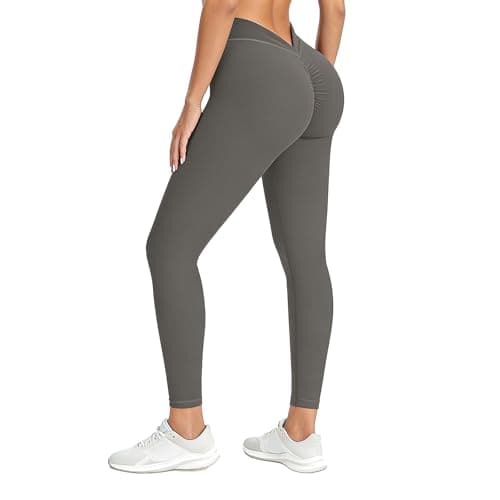 AMLEER V Back Scrunch Butt Leggings for Women - High Waist Tummy Control Butt Lifting Yoga Pants, Squat Proof Non See Through Slim Fit Activewear, Grey, XX-Large - Image 1