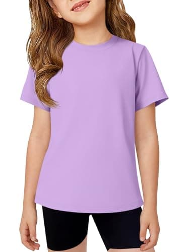 Humordream Girls Athletic Shirts Kids Short Sleeve Crewneck Quick Dry Workout Yoga Tops Basic Tees Activewear Purple - Image 1