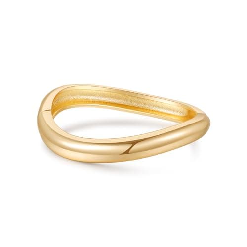 AYWFCBF Wavy Bangle Bracelets for Women | 14K Gold Plated Twisted Wave Band Bangles | Trendy Hinged Cuff Open Chunky Bracelets | Arm Cuff Jewelry for Women - Image 1
