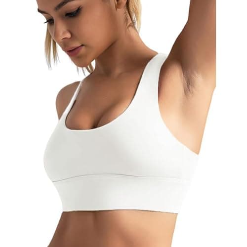 BaseTry Adjustable Strap Racerback Sports Bras for Women - Padded Seamless High Support Bra for Workout Gym Yoga Large Bust (US, Alpha, Large, Regular, Regular, White) - Image 1