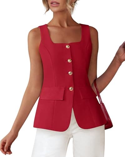 BTFBM Womens Sleeveless Suit Vests Dressy Casual Square Neck Business Work Waistcoat Spring Button Blazer Vest Tops 2026(Red, XX-Large) - Image 1