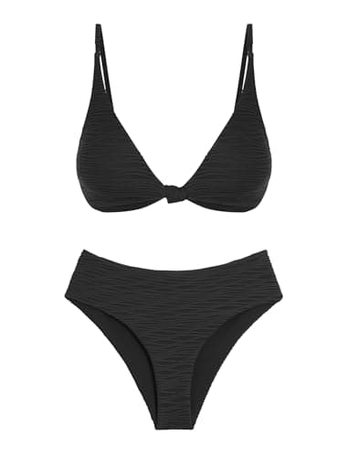 ZAFUL Black Bikini Set Two Piece Bathing Suit Knot Twist Swimsuit Bikini Set High Cut Siwmsuit 2026 Teen Swimwear L - Image 1