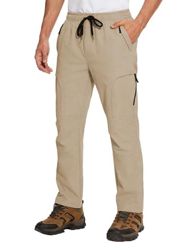 AGVNG Hiking Pants Men Cargo Pants 5 Pockets Water Resistant Lightweight Quick Dry UPF 50+ Elastic Waist Drawstring Cuff Tactical Work Casual Athletic Running Khaki S - Image 1