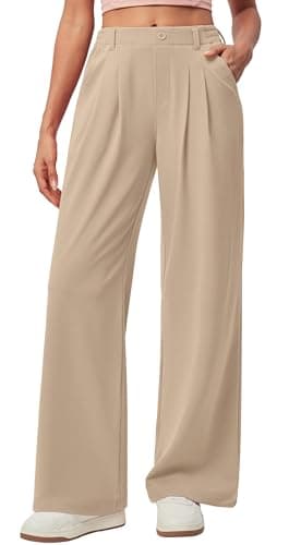 IUGA Wide Leg Pants Woman Pull on Stretchy Work Dress Pants High Waisted Business Casual Trousers Slacks Standard, X-Small, Light Khaki - Image 1
