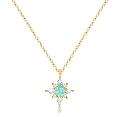 Fimewon Gold Charm Necklace Dainty Opal Pendant Necklace for Women Gifts for Wife - Image 1