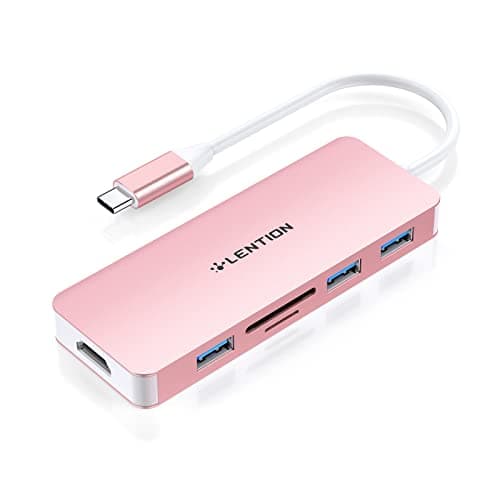 LENTION 5 in 1 USB to USB-C Adapter with Micro SD/SD Card Reader for iPhone, 4K@30Hz HDMI to USB C Hub Multiport Adapater with 3 USB 3.0 Compatible with 2025-2018 MacBook Pro MacBook Neo(Rose Gold) - Image 1