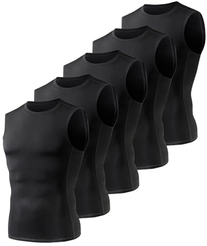 BOOJO 5 Pack Compression Shirt Men - Sleeveless Tank Top Workout Athletic Gym Quick Dry Base Layer Udershirts for Running - Image 1