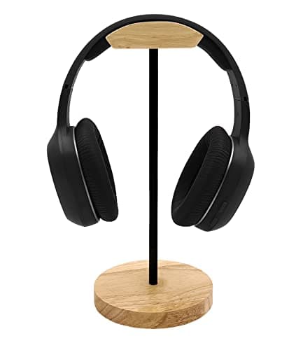 Bliocefo Headphone Stand Nature Wood & Aluminum Headset Hanger Mount Hook Gaming Holder Desktop Earphone Artful Functional Craftmanship Stand for All Headsets with Solid Wooden Base - Image 1
