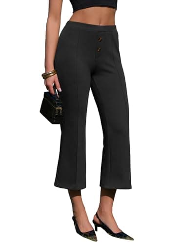 EXLURA Women's Stretchy Work Capri Pants Elastic Waist Business Casual Flare Cropped Trousers Cotton Yoga Leggings Pockets Black - Image 1