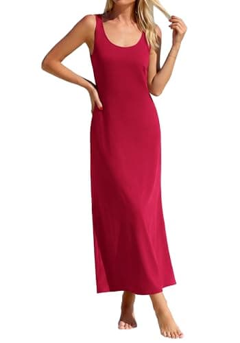 BTFBM Womens Summer Tank Dress 2026 Sleeveless Scoop Neck Boho Sundress Satin Loose Party Beach Dresses(Red, Medium) - Image 1