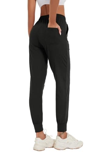 BATHRINS Women Tapered Joggers with Pockets – Casual Yoga High Waist Sweatpants Black - Thumbnail 2