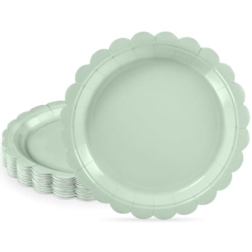 NatNarr 30 Pcs Dessert Plates Disposable, 7 Inch Scalloped Sage Green Cake Plates Small Birthday Appetizer Plate Cute Sage Green Paper Plate for Baby Bridal Shower, Wedding - Image 1