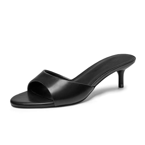 Athlefit Black Kitten Heels for Women Open Round Toe Comfortable Short Low Heels Summer Dressy Slip On Casual Walking Heeled Sandals Size 7.5 - Image 1