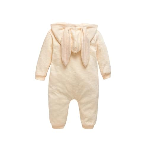 Simplee kids Animal Bunny Baby Easter Clothes Long Ear Rabbit Hoodie Romper with Zipper Light Yellow 3-6 Months - Thumbnail 3