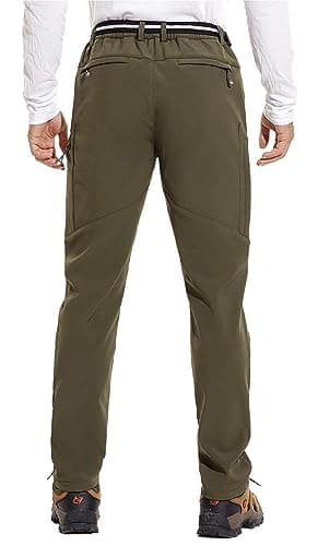 MOURCE Mens Ski Pants Outdoor Cold Weather, Fleece Lined Hiking Snow Pants Men UPF 50+, Army Green XL - Thumbnail 6