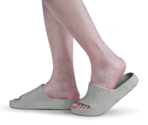 Weweya Cozy Shower Shoes for Men Women Non-Slip House Slides Pool Beach Sandals Grey Women Size 7 Men Size 5.5 - Thumbnail 2