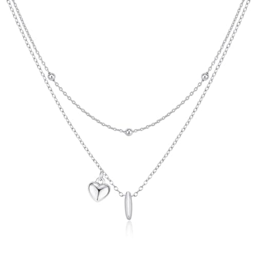 adoyi Easter Basket Stuffers Silver Heart Initial Necklaces for Women 14k Gold Plated Layered bubble Letter Necklace Dainty Heart I Pendant Necklace Stack Birthday Valentines Gifts for Women Jewelry - Image 1