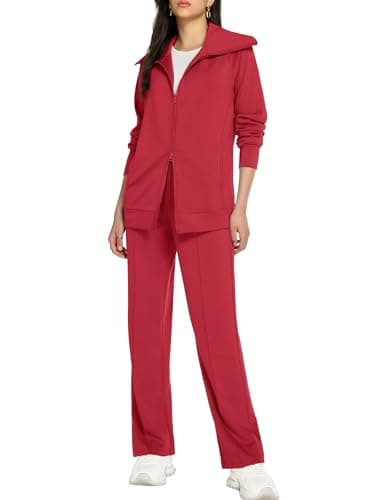 Casly Lamiit 2 Piece Lounge Sets for Women 2026 Casual Sweatsuit Travel Outfits Double Zipper Sweatshirt Long Sweatpants Athletic Track Suit Red S - Image 1